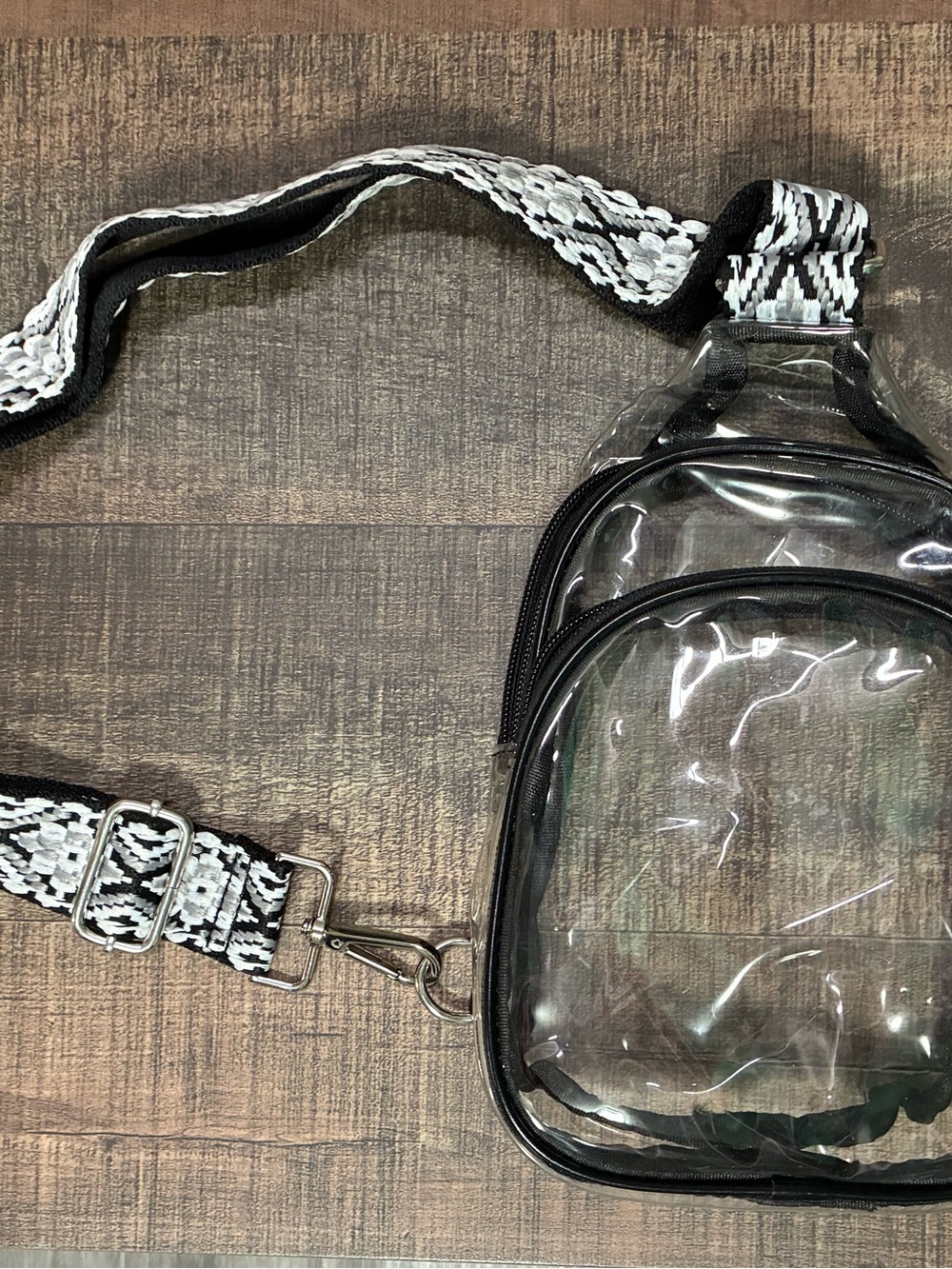 Clear Transparent Crossbody Sling Bag Black White Woven Strap